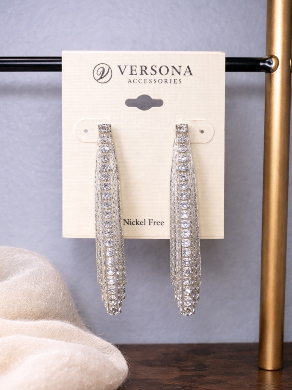 Versona Silver Pavé Dangle Hoop Earrings